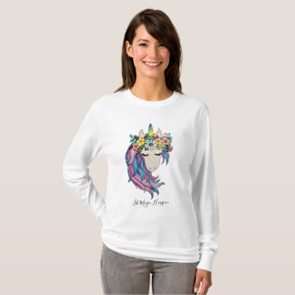 Unicorn met wilde bloemen in Waterverf T-shirt