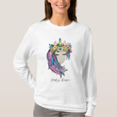 Unicorn met wilde bloemen in Waterverf T-shirt (Voorkant)