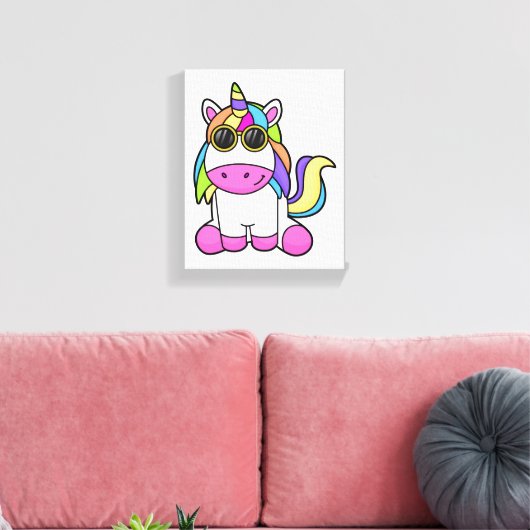 Unicorn met zonnebril canvas afdruk (Insitu (Woonkamer))