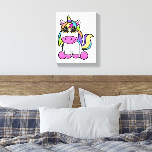 Unicorn met zonnebril canvas afdruk (Insitu (Slaapkamer))