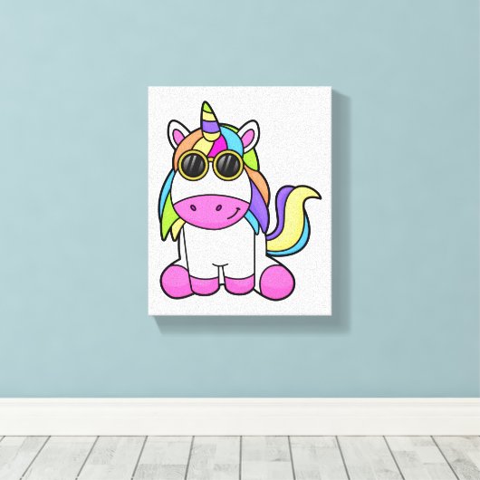 Unicorn met zonnebril canvas afdruk (Insitu (Houten vloer))