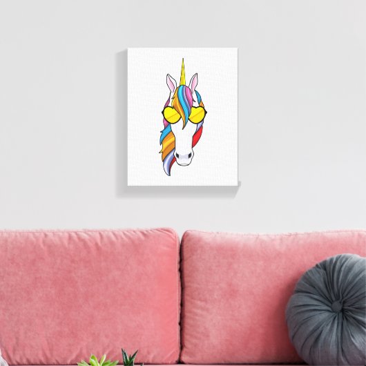 Unicorn met zonnebril canvas afdruk (Insitu (Woonkamer))