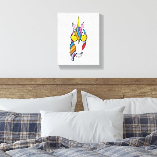 Unicorn met zonnebril canvas afdruk (Insitu (Slaapkamer))