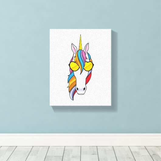 Unicorn met zonnebril canvas afdruk (Insitu (Houten vloer))