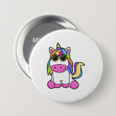 Unicorn met zonnebril ronde button 7,6 cm (Voorkant /achterkant)