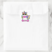 Unicorn met zonnebril vierkante sticker (Tas)