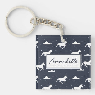Unicorn Midnight Blue Sky Pattern - Gepersonalisee Sleutelhanger