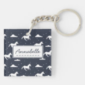 Unicorn Midnight Blue Sky Pattern - Gepersonalisee Sleutelhanger (Achterkant)
