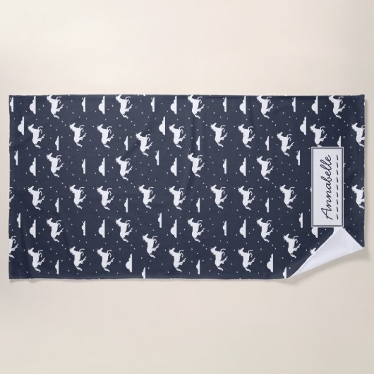 Unicorn Midnight Blue Sky Pattern - Gepersonalisee Strandlaken (Voorkant)