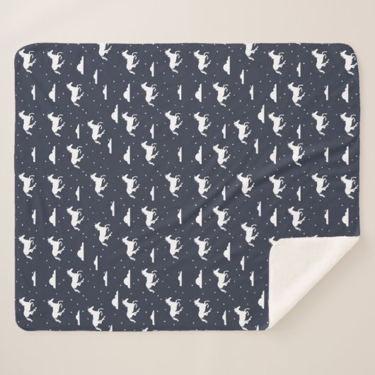 Unicorn Midnight Blue Sky Pattern Sherpa Deken (Voorkant (horizontaal))