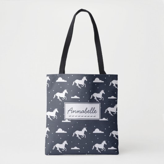 Unicorn Midnight Sky Pattern - Gepersonaliseerd Tote Bag (Voorkant)