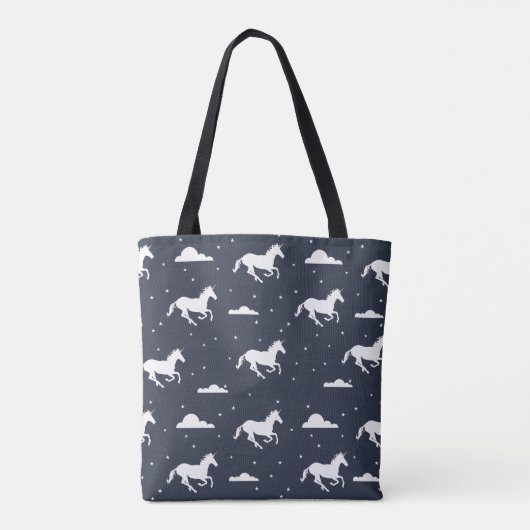 Unicorn Midnight Sky Pattern - Gepersonaliseerd Tote Bag (Achterkant)