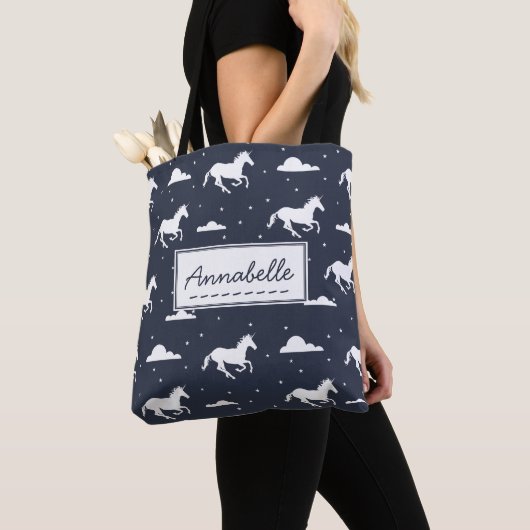 Unicorn Midnight Sky Pattern - Gepersonaliseerd Tote Bag (Dichtbij)
