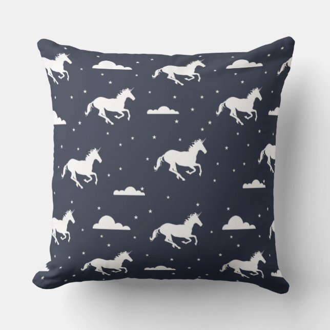 Unicorn Midnight Sky Pattern Kussen (Voorkant)