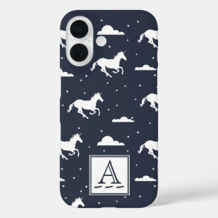 Unicorn Midnight Sky Pattern Monogram iPhone 16 Hoesje