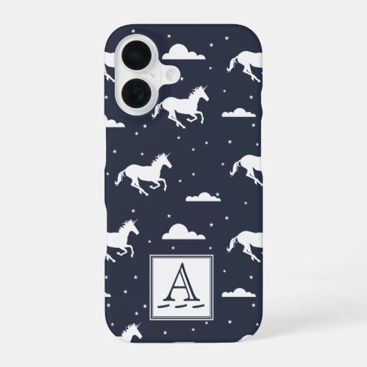 Unicorn Midnight Sky Pattern Monogram iPhone 16 Hoesje (Achterkant)
