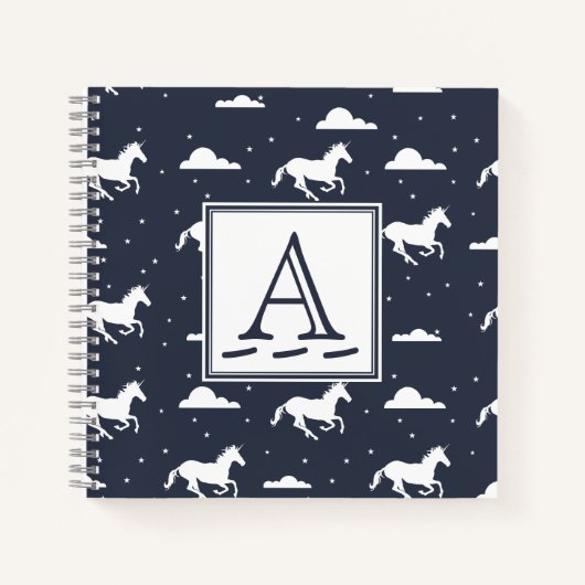 Unicorn Midnight Sky Pattern Monogram Notitieboek (Voorkant)