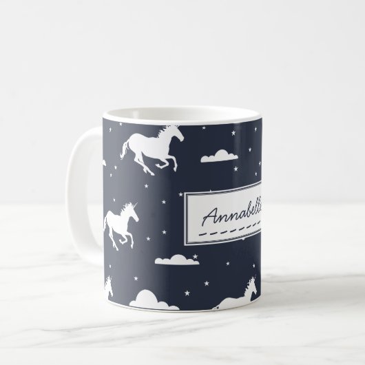 Unicorn Midnight Sky Pattern Persoonlijk Blauw Koffiemok (Voorkant links)