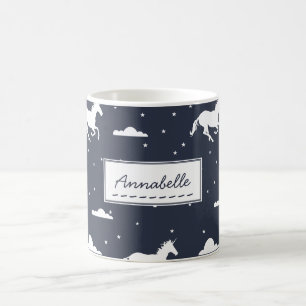 Unicorn Midnight Sky Pattern Persoonlijk Blauw Koffiemok