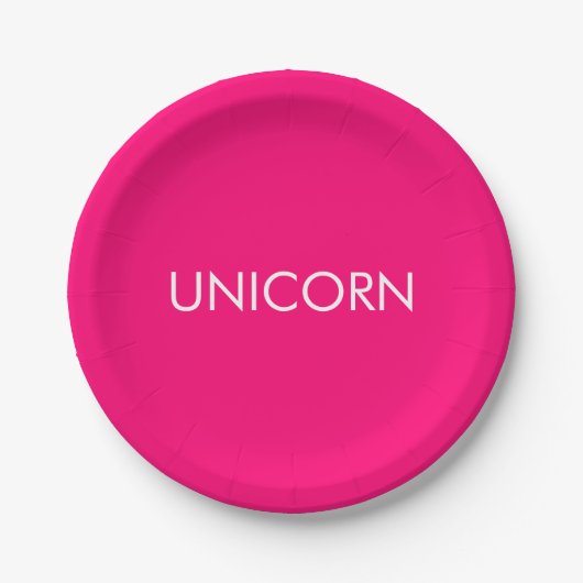 "Unicorn" minimalistisch roze fuchsia white custom Papieren Bordje (Voorkant)