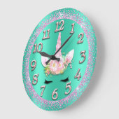 Unicorn Mint Gold Numbers Girly Glitter Spark Roze Grote Klok (Hoek)