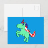 Unicorn Mint Green Patriotic USA Flag Mane Cartoon Briefkaart (Voorkant / Achterkant)