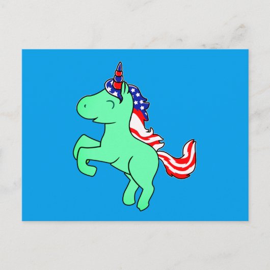 Unicorn Mint Green Patriotic USA Flag Mane Cartoon Briefkaart (Voorkant)
