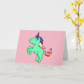 Unicorn Mint Green Patriotic USA Flag Mane Cartoon Kaart (Gele Bloem)