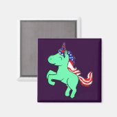 Unicorn Mint Green Patriotic USA Flag Mane Cartoon Magneet (Voorkant / Achterkant)