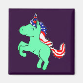 Unicorn Mint Green Patriotic USA Flag Mane Cartoon Magneet (Voorkant)