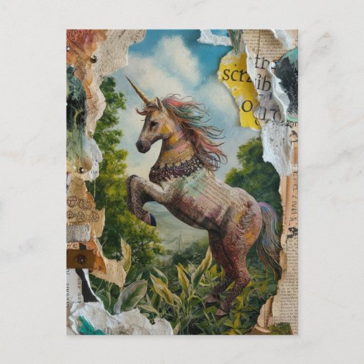 Unicorn Mixed Media Collage Briefkaart (Voorkant)