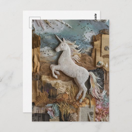 Unicorn Mixed Media Collage Briefkaart (Voorkant / Achterkant)