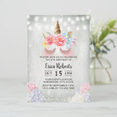 Unicorn Modern Roos Gold Glitter Magical Birthday Kaart (Staand voorkant)