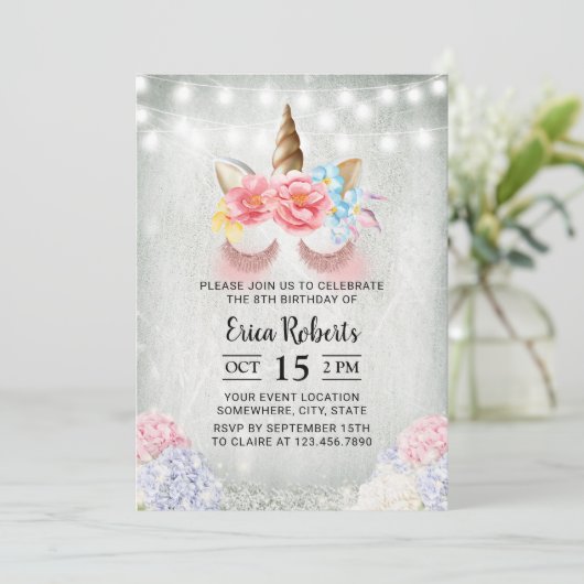 Unicorn Modern Roos Gold Glitter Magical Birthday Kaart (Staand voorkant)