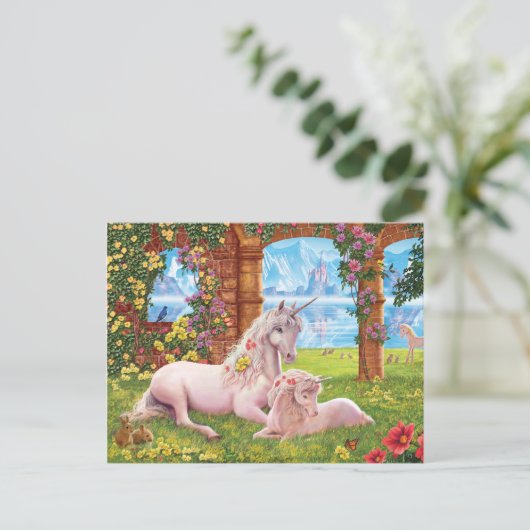 Unicorn Moeder en Foal Briefkaart (Staand voorkant)
