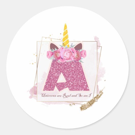 Unicorn Monogram A Aangepaste Stickers (Voorkant)