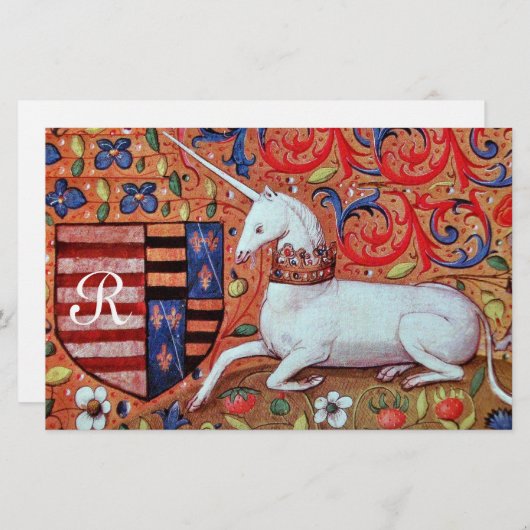 UNICORN MONOGRAM BROWN FLORAL PARCHCHMENT BRIEFPAPIER (Voorkant / Achterkant)