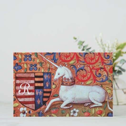 UNICORN MONOGRAM BROWN FLORAL PARCHCHMENT BRIEFPAPIER (Staand voorkant)