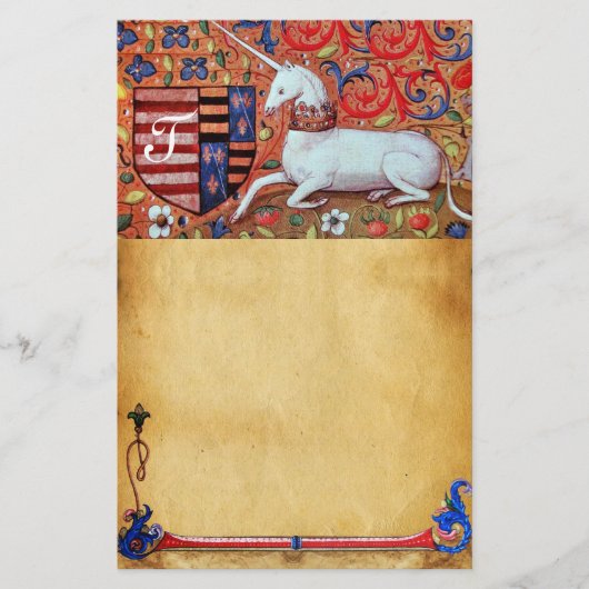 UNICORN MONOGRAM BROWN FLORAL PARCHCHMENT BRIEFPAPIER (Voorkant)