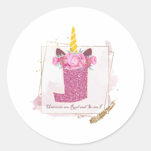 Unicorn Monogram J Aangepaste Stickers (Voorkant)