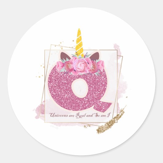 Unicorn Monogram Q Aangepaste Stickers (Voorkant)