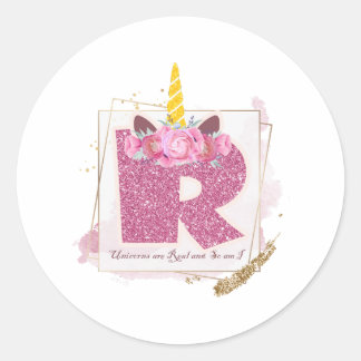 Unicorn Monogram R Aangepaste Stickers