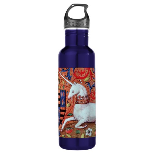 UNICORN MONOGRAM Red Blue Floral Swirls Waterfles (Voorkant)