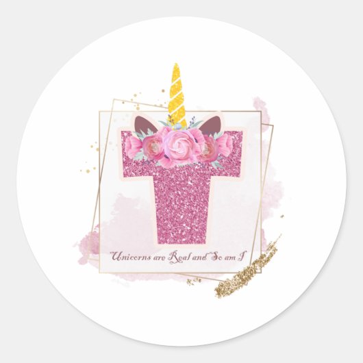 Unicorn Monogram T Aangepaste Stickers (Voorkant)