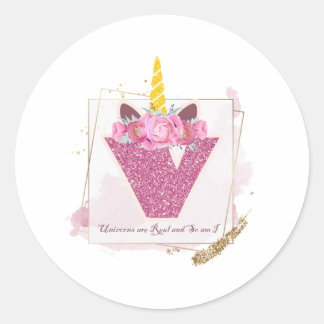 Unicorn Monogram V Aangepaste Stickers