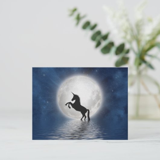 Unicorn Moon Fantasy Art Briefkaart, Magische Eenh Briefkaart (Staand voorkant)