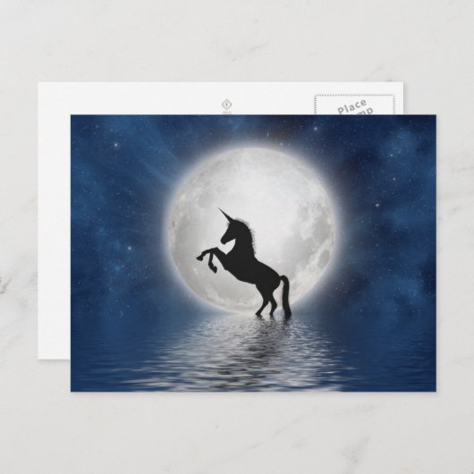 Unicorn Moon Fantasy Art Briefkaart, Magische Eenh Briefkaart (Voorkant / Achterkant)