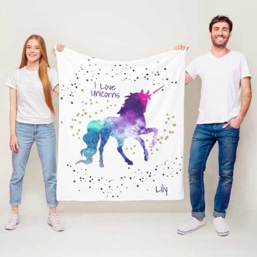 Unicorn, naam kind, vlooienbak fleece deken (In situ)