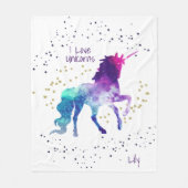Unicorn, naam kind, vlooienbak fleece deken (Voorkant)