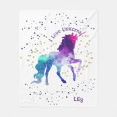 Unicorn, naam kind, vlooienbak fleece deken (Voorkant)